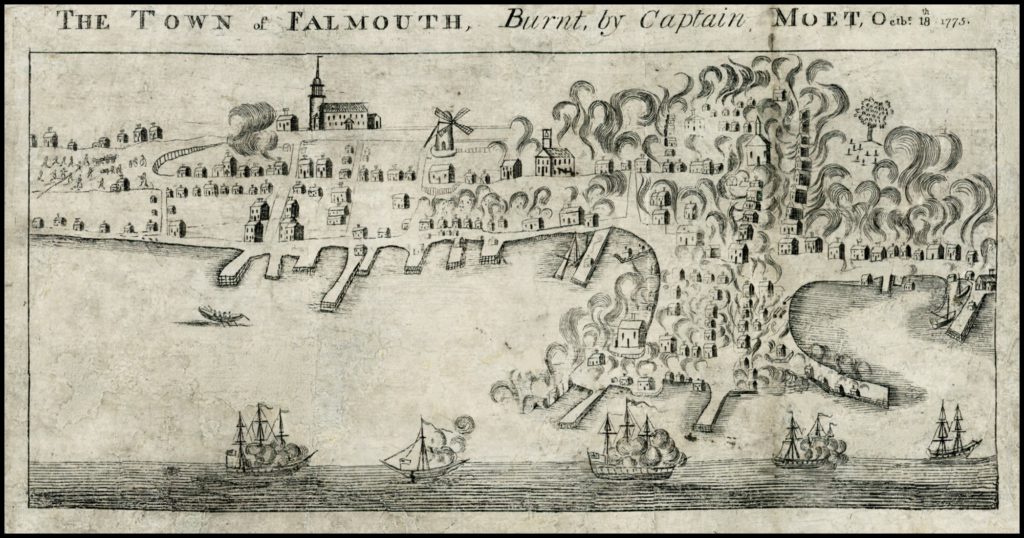The Town of Falmouth, Burnt by Captain Moet, October 18, 1775. John Norman, 1782.