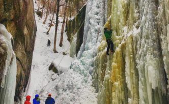 Ice climbers. Champney Falls, Mount Chocorua, New Hampshire.